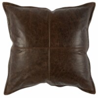 Square Leatherette Throw Pillow with Stitched Details, Dark Brown