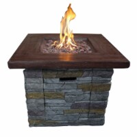 Gas Fire Pit with Lava Rocks and Control Panel, Brown- Saltoro Sherpi