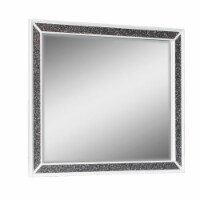 Rectangular Mirror with Faux Crystal Accent, White