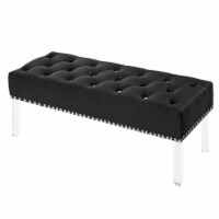 Bernard 49 Inch Velvet Upholstered Buttoned Bench, Black