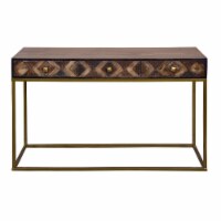 51 Inch 3 Drawer Mango Wood Console Table, Diamond Textured Panels, Metal Frame, Brown