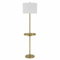 62 Inch Brass Floor Lamp, Tray, Dimmer, 2 USB Ports, Matte Gold