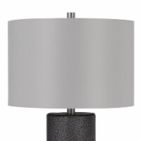 27 Inch Ceramic Table Lamp, Faux Leather Wrapped, Dimmer, Gray