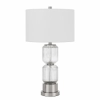 28 Inch Fluted Glass Base Table Lamp, Dimmer, Clear