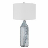 30 Inch Glass Table Lamp, Striped Bottle Base, Dimmer, Blue