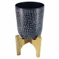 Alex 8 Inch Artisanal Industrial Round Hammered Metal Planter Pot with Wood Arch Stand,