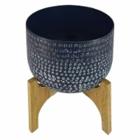 Alex 12 Inch Artisanal Industrial Round Hammered Metal Planter Pot with Wood Arch Stand,