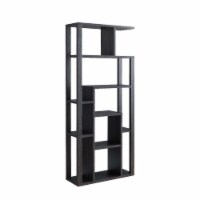 71 Inch Edward Wood Display Cabinet with Open Frame, Multiple Shelves, Gray- Saltoro Sherpi