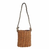 9.5 Inch Woven Wicker Basket with Rope Hanger, Small, Brown- Saltoro Sherpi