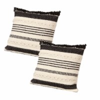 18 x 18 Square Cotton Decor Accent Throw Pillow, Herringbone Design, Embroidery, Cream,