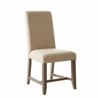 Cher 40 Inch Upholstered Beige Dining Chair, Brown Wood Legs, Set of 2