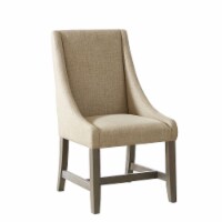 Cher 40 Inch Upholstered Beige Dining Arm Chair, Brown Wood Legs, Set of 2