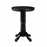 Ava 42 Inch Wood Pub Bar Table, Molded Trim, Carved Pedestal, Black- Saltoro Sherpi