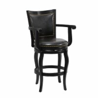 Hugo 29 Inch Swivel Barstool, Wood, Open Rolled Arms, Black- Saltoro Sherpi