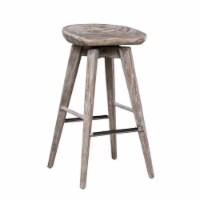 Esme 29 Inch Swivel Barstool with Contour Seat, Wood, Wire Brushed White- Saltoro Sherpi