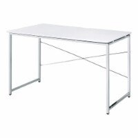 Mayo 47 Inch Rectangular Desk Console Table, Crossed Bars, White, Chrome- Saltoro Sherpi