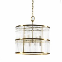20 Inch Round 8 Light Chandelier, Crystal Rods, Gold, Clear Glass- Saltoro Sherpi