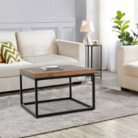 Nat 30 Inch Solid Wood Square Coffee Table, Herringbone, Brown, Black