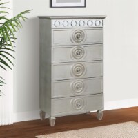 Nic 54 Inch Modern Tall Dresser Chest, 5 Drawers, Round Knobs, Silver- Saltoro Sherpi