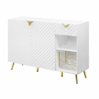 Bet 54 Inch Modern Sideboard Buffet Table, 2 Doors, Wine Rack, White, Gold- Saltoro Sherpi