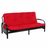 Nab Full Size Futon Mattress, Tufted, Poplin Fabric, Red, Black- Saltoro Sherpi