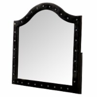 44 Inch Wall Mirror, Velvet Wrapping, Button Tufting, Black