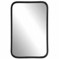 30 Inch Wood Rectangular Wall Mirror, Rounded Corners, Black