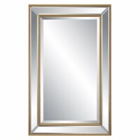 32 Inch Wood Wall Mirror, Beveled Mirror Frame, Gold
