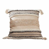 18 Inch Textured Decorative Throw Pillow Cover, Tassels, Beige, Gray Fabric- Saltoro Sherpi