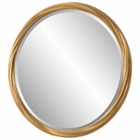 34 Inch Wood Round Wall Mirror, Twisted Frame, Gold