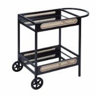 33 Inch Wood Serving Bar Cart with Mirrored Shelf, 2 Wheels, Handle, Black- Saltoro Sherpi