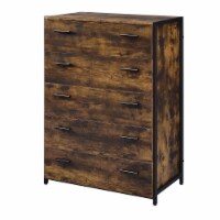 Nat 48 Inch Rustic Wood Chest, 5 Drawers, Brown and Black