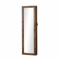 Max 47 Inch Wood Jewelry Cabinet, Door Mount, Mirror, LED Lights, Brown- Saltoro Sherpi