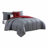 Owen 5 Piece Microfiber Queen Comforter Set, Stitched, The Urban Port, Gray- Saltoro Sherpi