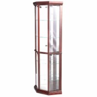 71 Inch China Curio Corner Cabinet, 4 Door 5 Shelves, Wood, Cherry Brown- Saltoro Sherpi
