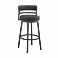 Maxi 30 Inch Modern Swivel Bar Stool, Round Footrest, Faux Leather, Black- Saltoro Sherpi