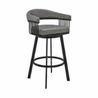 Oliver 30 Inch Bar Stool, Vegan Faux Leather, Swivel, Slatted, Warm Gray