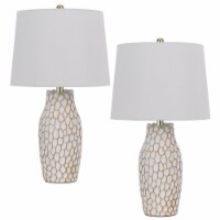 23 Inch Set of 2 Ceramic Accent Table Lamp, Hammered Base, White, Gold- Saltoro Sherpi