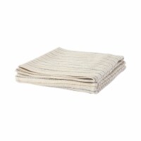 70 Inch Extra Soft Cotton Throw Blanket, Yarn Dyed Striped Design, Cream, Saltoro Sherpi