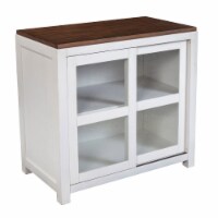 Dan 37 Inch Accent Storage Cabinet, Window Pane Sliding Door, Brown, White- Saltoro Sherpi