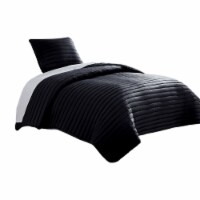 Cabe 2 Piece Twin Comforter Set, Polyester Puffer Channel Quilted, Black- Saltoro Sherpi