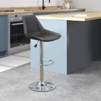 Carl 25-29 Inch Vegan Faux Leather Bar Stool, Adjustable Height, Gray Seat- Saltoro Sherpi