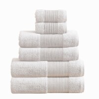 Indy Modern 6 Piece Cotton Towel Set, Softly Textured Design, Crisp White- Saltoro Sherpi