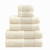 Indy Modern 6 Piece Cotton Towel Set, Softly Textured Design, Creamy White- Saltoro Sherpi