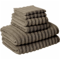 Cora 6 Piece Soft Egyptian Cotton Towel Set, Classic Textured Design, Brown- Saltoro Sherpi