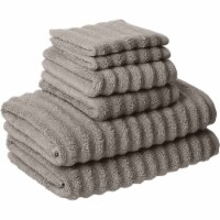 Cora 6 Piece Soft Egyptian Cotton Towel Set, Classic Textured Design, Gray- Saltoro Sherpi