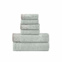 Noa 6 Piece Soft Egyptian Cotton Towel Set, Solid, Damask Trim, Slate Gray- Saltoro Sherpi