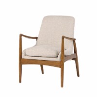 28 Inch Fabric Upholstered Accent Armchair, Birch Wood, Off White, Brown