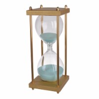 Doug Inch 30 Minute Sand Hourglass with Modern Stand Included, Gold, Blue- Saltoro Sherpi