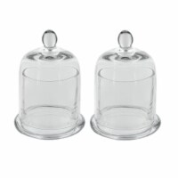 Set of 2 Medium Glass Serving Platters with Dome and Finial Handle, Clear- Saltoro Sherpi